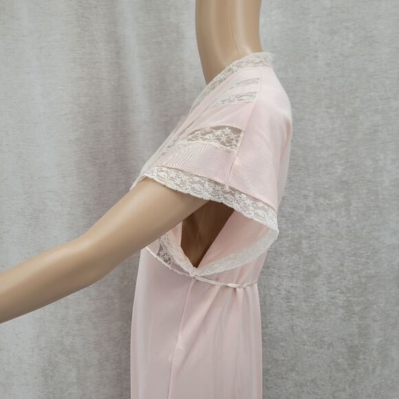 Henson Kickerrick Vintage Maxi Length Nightgown Peach White Lace Empire Waist - Picture 5 of 11